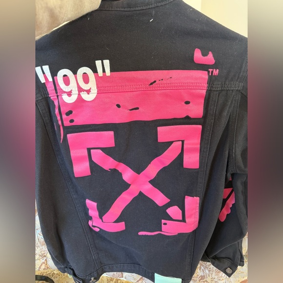 Off-White Jackets & Blazers - Off-White Black Denim Jacket with Pink Graphic Back